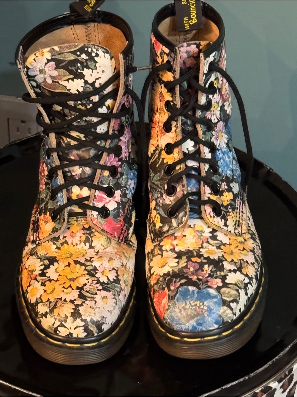 Dr. Martens Black Floral Lace-Up Combat Boots  size 4UK / 6 US